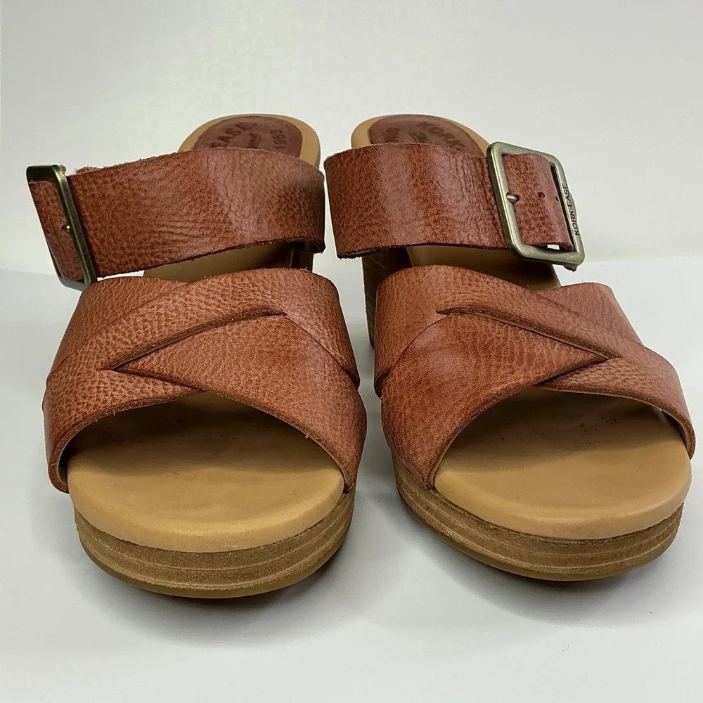 Kork-Ease Brown Leather Platform Sandal Women Size 9M Block Heel Slide K70428